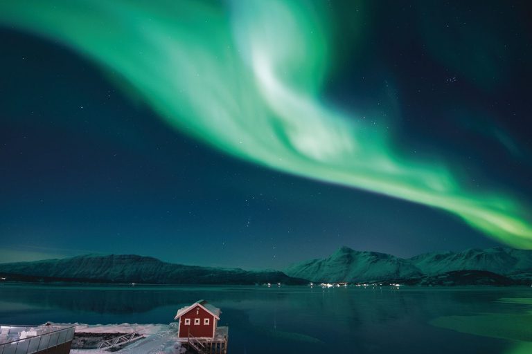 Sfondo Aurora Boreale 1.5x1m – Cielo Notturno Con Luci Polari, Strada Ghiacciata E Stelle, Per Natale, Capodanno E Baby Shower
