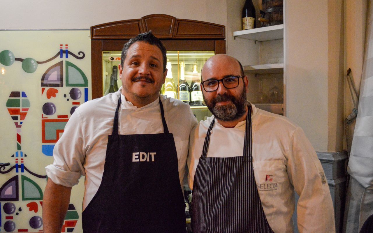 Chef Emiliano Decima (di Edit) e chef Beppe Zizzo di Osteria Rabezzana