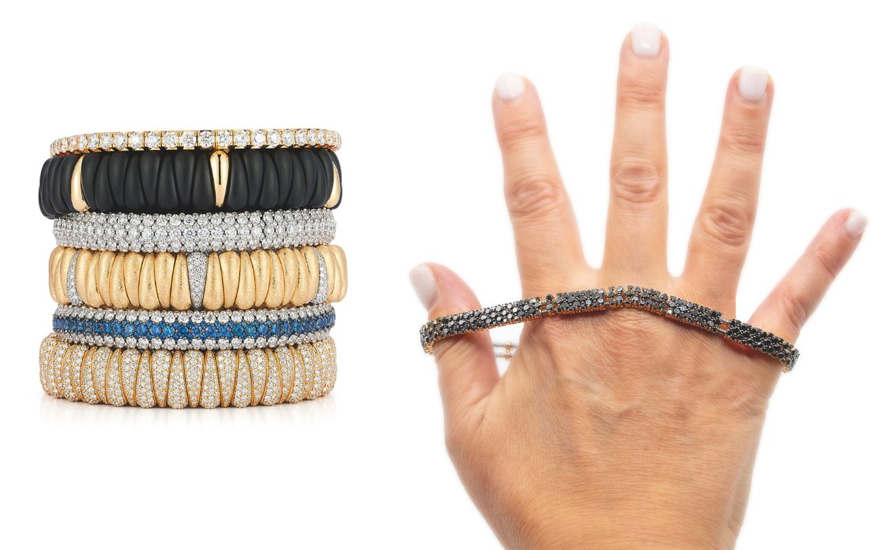 Demeglio 1922 - Bracciali Artiglio, Cashmere, Giotto con diamanti e oro 18Kt e Bracciale Cashmere in oro rosa 18Kt con diamanti neri