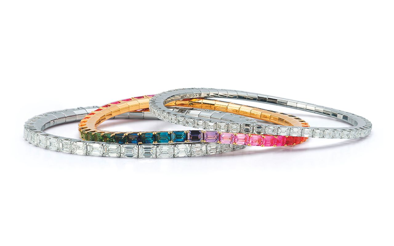 Demeglio 1922 - Bracciali Tennis Demeglio Ex-tensible con diamanti o zaffiri multi-color taglio smeraldo